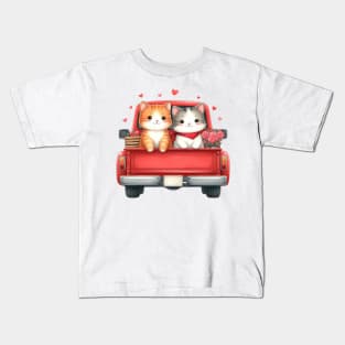 Valentine Cat Couple Sitting On Truck Kids T-Shirt